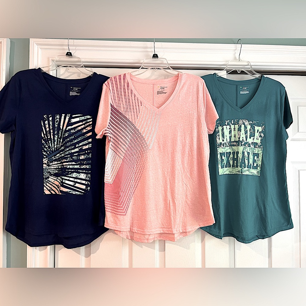 Tek Gear Navy, Pink, and Teal Graphic V-Neck Tops